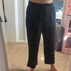 H&M Black Cotton Wide-Leg Cropped Pants